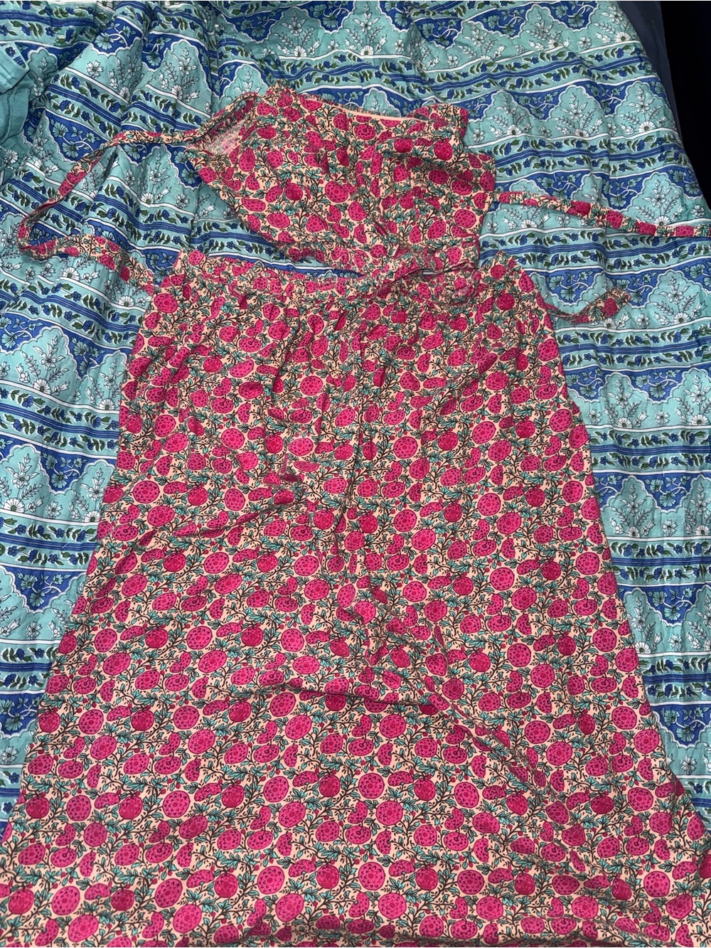 NATURAL LIFE Pink and Teal Smocked Floral Top